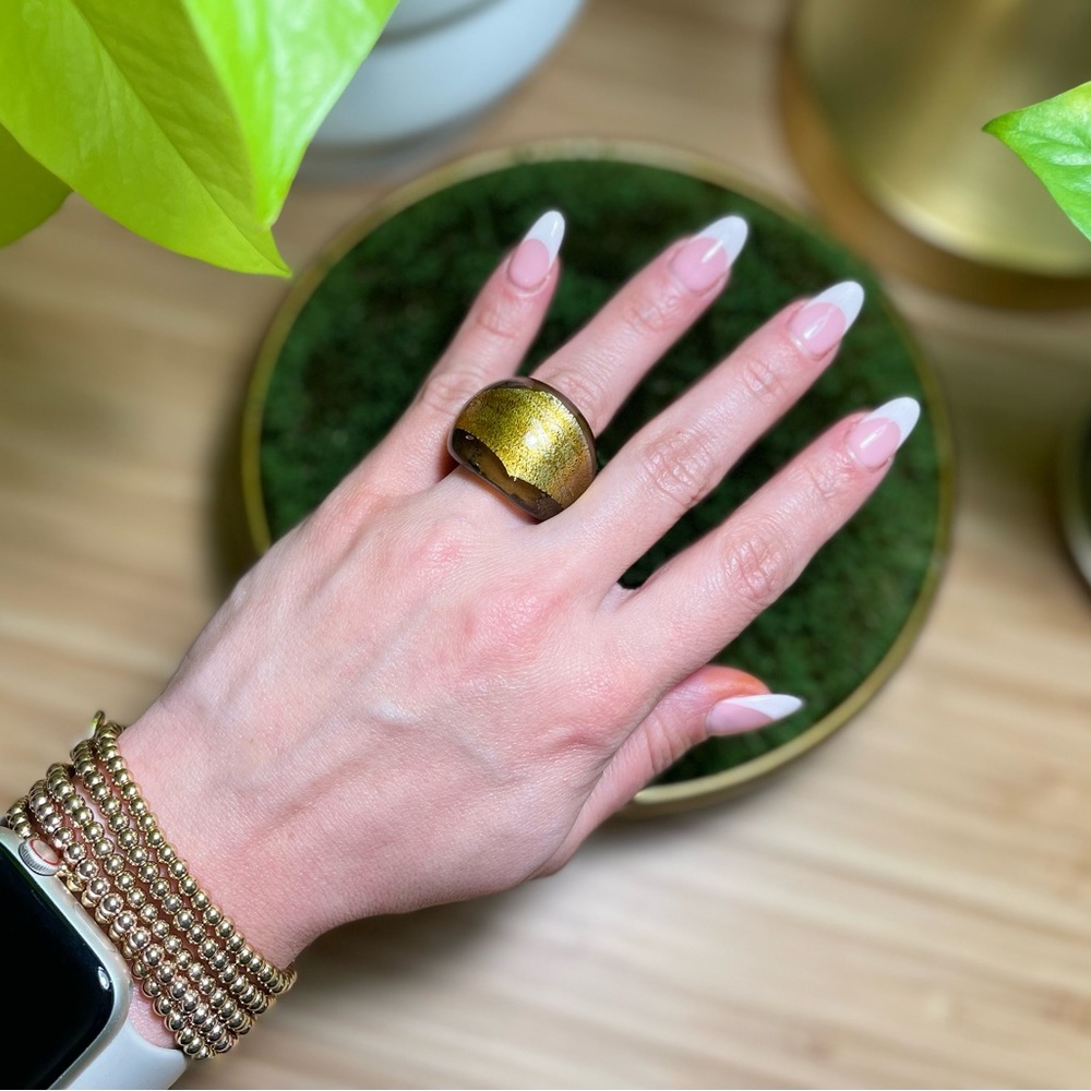 Stunning Murano Gold colored glass ring 5.25